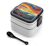 ERSTSNCK Lively Sea View Bento Box 1000ml Leak Proof Lunch Container with Removable Dividers & Spoon - BPA-Free PP Stackable Lunch Box for Work, Office, Picnic, Travel, Dining Out