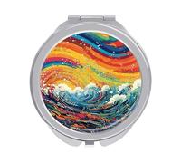 ERSTSNCK Lively Sea View Compact Mirror for Purse, Double-Sided 1x/2x Magnifying Metal Pocket Makeup Mirrors, Folding Mini Vanity Mirror, Handheld Round Travel Cosmetic Mirrors for Women