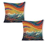 ERSTSNCK Lively Sea View Pillow Covers 18"x18"（2pcs） Linen Throw Pillow Covers - Double Sided Decorative Square Cushion Cases for Sofa, Bed, Chair (No Insert Included)