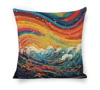 ERSTSNCK Lively Sea View Pillow Covers 18"x18" Linen Throw Pillow Covers - Double Sided Decorative Square Cushion Cases for Sofa, Bed, Chair (No Insert Included)