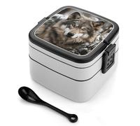ERSTSNCK Lmage of Wolf in The Snow Bento Box 1000ml Leak Proof Lunch Container with Removable Dividers & Spoon - BPA-Free PP Stackable Lunch Box for Work, Office, Picnic, Travel, Dining Out