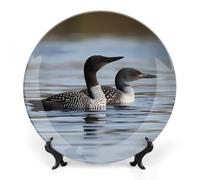 ERSTSNCK Loon Birds Ceramic Decorative Plate 8inch Bone China Wall Hanging Ornament Plates Bohemian Style Dinner Plate with Stand Cabinet Display Plates for Home Art Decor