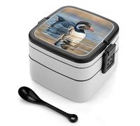 ERSTSNCK Loon Nature Birds Bento Box 1000ml Leak Proof Lunch Container with Removable Dividers & Spoon - BPA-Free PP Stackable Lunch Box for Work, Office, Picnic, Travel, Dining Out