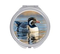 ERSTSNCK Loon Nature Birds Compact Mirror for Purse, Double-Sided 1x/2x Magnifying Metal Pocket Makeup Mirrors, Folding Mini Vanity Mirror, Handheld Round Travel Cosmetic Mirrors for Women