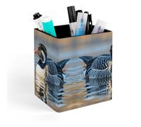 ERSTSNCK Loon Nature Birds Pen Holder, Pencil Holder Desktop Stationery Organizer Square Leather Pencil Cup Makeup Brush Storage Box for Office Home And Stationary Supplies