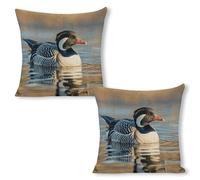 ERSTSNCK Loon Nature Birds Pillow Covers 18"x18"（2pcs） Linen Throw Pillow Covers - Double Sided Decorative Square Cushion Cases for Sofa, Bed, Chair (No Insert Included)