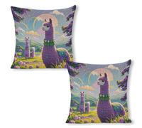 ERSTSNCK Love Alpaca Purple Pillow Covers 18"x18"（2pcs） Linen Throw Pillow Covers - Double Sided Decorative Square Cushion Cases for Sofa, Bed, Chair (No Insert Included)