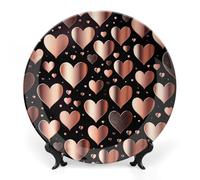ERSTSNCK Love Heart Ceramic Decorative Plate 8inch Bone China Wall Hanging Ornament Plates Bohemian Style Dinner Plate with Stand Cabinet Display Plates for Home Art Decor