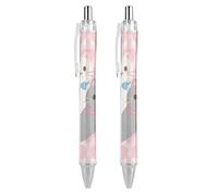 ERSTSNCK Lovely Cat Pattern Black Ballpoint Pens Fine Point (0.5mm) Black Ink Pen Retractable Ball Point Pens with Comfortable Full Grip for Journaling, And Office Writing Ideal 2 PCS
