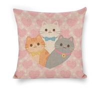 ERSTSNCK Lovely Cat Pattern Pillow Covers 18"x18" Linen Throw Pillow Covers - Double Sided Decorative Square Cushion Cases for Sofa, Bed, Chair (No Insert Included)