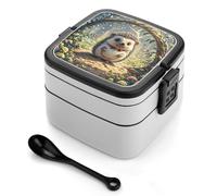 ERSTSNCK Lovely Hedgehog Bento Box 1000ml Leak Proof Lunch Container with Removable Dividers & Spoon - BPA-Free PP Stackable Lunch Box for Work, Office, Picnic, Travel, Dining Out