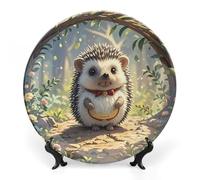 ERSTSNCK Lovely Hedgehog Ceramic Plate 6inch Decorative Bone China Wall Hanging Ornament Plates Bohemian Style Dinner Plate with Display Stand Cabinet Display Plates for Home Art Decor