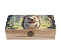 ERSTSNCK Lovely Hedgehog Wooden Storage Box Elegant Retro Jewelry Box with Hinged Lid Decorative Keepsake Boxes Decor Handmade Organizer Boxes for Wedding, Party, Gift, Diy Craft, Home Decor