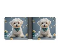 ERSTSNCK Lovely Maltese Dog Wallet for Men Bifold Rfid Blocking Slim Money Clip Front Pocket Wallet Card Holder