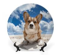 ERSTSNCK Lying on The Beach Ceramic Decorative Plate 8inch Bone China Wall Hanging Ornament Plates Bohemian Style Dinner Plate with Stand Cabinet Display Plates for Home Art Decor