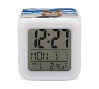 ERSTSNCK Lying on The Beach Night Light Alarm Clock LED Display Alarms for Bedroom Smart Digital Alarm Clock Wtih 7 Colorful Ambient Lights Sleep Timer for Heavy Sleepers Simple Operation