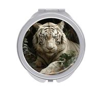 ERSTSNCK Lying White Tiger Compact Mirror for Purse, Double-Sided 1x/2x Magnifying Metal Pocket Makeup Mirrors, Folding Mini Vanity Mirror, Handheld Round Travel Cosmetic Mirrors for Women