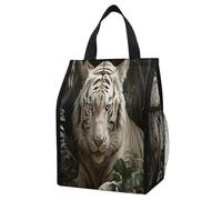 ERSTSNCK Lying White Tiger Insulated Lunch Bag Leakproof Insulated Cooler Bags Reusable Cooler Tote Foldable Lunchbox for Adult Women Men for Work Travel Picnic