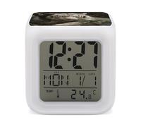 ERSTSNCK Lying White Tiger Night Light Alarm Clock LED Display Alarms for Bedroom Smart Digital Alarm Clock Wtih 7 Colorful Ambient Lights Sleep Timer for Heavy Sleepers Simple Operation