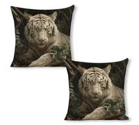 ERSTSNCK Lying White Tiger Pillow Covers 18"x18"（2pcs） Linen Throw Pillow Covers - Double Sided Decorative Square Cushion Cases for Sofa, Bed, Chair (No Insert Included)