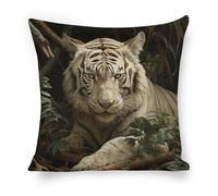 ERSTSNCK Lying White Tiger Pillow Covers 18"x18" Linen Throw Pillow Covers - Double Sided Decorative Square Cushion Cases for Sofa, Bed, Chair (No Insert Included)