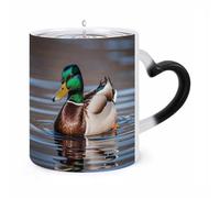 ERSTSNCK Mallard Duck Color Changing Mug Heat Changing Coffee Mugs Funny Magic Cup Heat Sensitive Travel Mug Novelty Coffee Cups Personalized Customized Gift Idea for Men & Women 11 Oz
