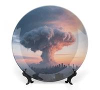 ERSTSNCK Mammatus Cloud Formation Ceramic Decorative Plate 8inch Bone China Wall Hanging Ornament Plates Bohemian Style Dinner Plate with Stand Cabinet Display Plates for Home Art Decor
