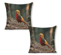 ERSTSNCK Mandarin Duck Pillow Covers 18"x18"（2pcs） Linen Throw Pillow Covers - Double Sided Decorative Square Cushion Cases for Sofa, Bed, Chair (No Insert Included)