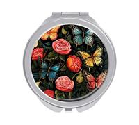 ERSTSNCK Many Beautiful Butterflies Compact Mirror for Purse, Double-Sided 1x/2x Magnifying Metal Pocket Makeup Mirrors, Folding Mini Vanity Mirror, Handheld Round Travel Cosmetic Mirrors for Women