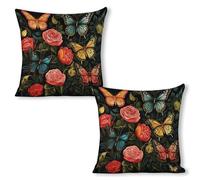 ERSTSNCK Many Beautiful Butterflies Pillow Covers 18"x18"（2pcs） Linen Throw Pillow Covers - Double Sided Decorative Square Cushion Cases for Sofa, Bed, Chair (No Insert Included)