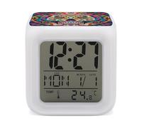 ERSTSNCK Many Mexican Skull Night Light Alarm Clock LED Display Alarms for Bedroom Smart Digital Alarm Clock Wtih 7 Colorful Ambient Lights Sleep Timer for Heavy Sleepers Simple Operation