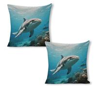 ERSTSNCK Marine Animal Pillow Covers 18"x18"（2pcs） Linen Throw Pillow Covers - Double Sided Decorative Square Cushion Cases for Sofa, Bed, Chair (No Insert Included)