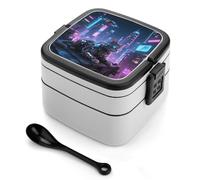 ERSTSNCK Mechanical Cat Bento Box 1000ml Leak Proof Lunch Container with Removable Dividers & Spoon - BPA-Free PP Stackable Lunch Box for Work, Office, Picnic, Travel, Dining Out