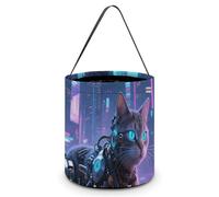 ERSTSNCK Mechanical Cat Halloween Candy Buckets Reusable Tote Candy Bag - Trick Or Treat Goody Bag with Handles