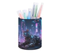 ERSTSNCK Mechanical Cat Pen Holder, Pencil Holder Desktop Stationery Organizer Round Leather Pencil Cup Makeup Brush Storage Box for Office Home And Stationary Supplies