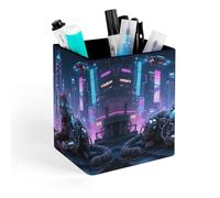 ERSTSNCK Mechanical Cat Pen Holder, Pencil Holder Desktop Stationery Organizer Square Leather Pencil Cup Makeup Brush Storage Box for Office Home And Stationary Supplies