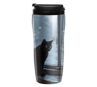 ERSTSNCK Melancholy Black Cat 12 Oz Travel Coffee Mug Vacuum Insulated Travel Mug Leakproof Cup with Lid Reusable Coffee Tumbler for Hot And Cold Drinks, Gift for Men And Women
