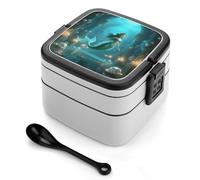 ERSTSNCK Mermaid in Underwater Palace Bento Box 1000ml Leak Proof Lunch Container with Removable Dividers & Spoon - BPA-Free PP Stackable Lunch Box for Work, Office, Picnic, Travel, Dining Out
