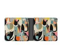ERSTSNCK Mid-Century Modern Art Cat Wallet for Men Bifold Rfid Blocking Slim Money Clip Front Pocket Wallet Card Holder