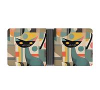ERSTSNCK Mid-Century Modern Art Cat Wallet for Men Bifold Rfid Blocking Slim Money Clip Front Pocket Wallet Card Holder