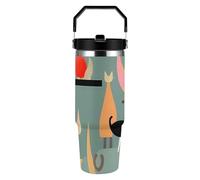 ERSTSNCK Mid-Century Modern Art Cats 30oz Tumbler Large Capacity Car Cup with Handle And Straw Lid Stainless Steel Travel Mug Double Wall Vacuum Insulated Cup Leak-Proof for Outdoor Home Use