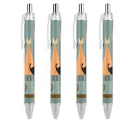 ERSTSNCK Mid-Century Modern Art Cats Black Ballpoint Pens Fine Point (0.5mm) Black Ink Pen Retractable Ball Point Pens with Comfortable Full Grip for Journaling, And Office Writing Ideal 4 PCS