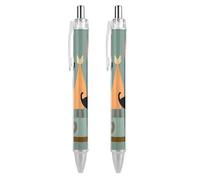 ERSTSNCK Mid-Century Modern Art Cats Black Ballpoint Pens Fine Point (0.5mm) Black Ink Pen Retractable Ball Point Pens with Comfortable Full Grip for Journaling, And Office Writing Ideal 2 PCS