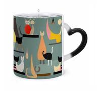 ERSTSNCK Mid-Century Modern Art Cats Color Changing Mug Heat Changing Coffee Mugs Funny Magic Cup Heat Sensitive Travel Mug Novelty Coffee Cups Personalized Customized Gift Idea for Men & Women 11 Oz