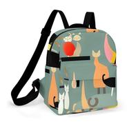 ERSTSNCK Mid-Century Modern Art Cats Small Backpack for Women Mini Backpack Purse Travel Fashion Roomy Shoulder Handbag