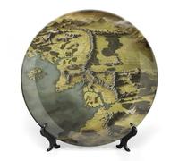 ERSTSNCK Middle Earth Map Ceramic Plate 10inch Decorative Bone China Wall Hanging Ornament Plates Bohemian Style Dinner Plate with Display Stand Cabinet Display Plates for Home Art Decor