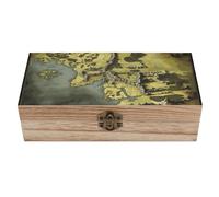 ERSTSNCK Middle Earth Map Wooden Storage Box Elegant Retro Jewelry Box with Hinged Lid Decorative Keepsake Boxes Decor Handmade Organizer Boxes for Wedding, Party, Gift, Diy Craft, Home Decor