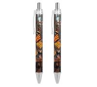 ERSTSNCK Monarch Butterflies Black Ballpoint Pens Fine Point (0.5mm) Black Ink Pen Retractable Ball Point Pens with Comfortable Full Grip for Journaling, And Office Writing Ideal 2 PCS