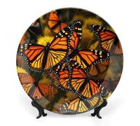 ERSTSNCK Monarch Butterflies Ceramic Decorative Plate 6inch Bone China Wall Hanging Ornament Plates Bohemian Style Dinner Plate with Stand Cabinet Display Plates for Home Art Decor