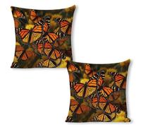 ERSTSNCK Monarch Butterflies Pillow Covers 18"x18"（2pcs） Linen Throw Pillow Covers - Double Sided Decorative Square Cushion Cases for Sofa, Bed, Chair (No Insert Included)